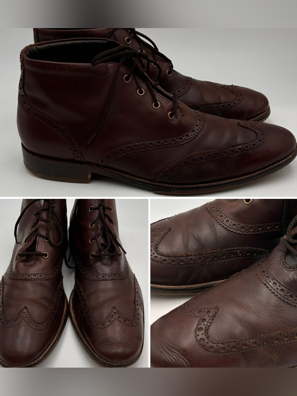 COLE HAAN LIAM CHUKKA BOOTS MENS SZ 11 BROWN LEATHER WINGTIP BROGUE SHOES C11053